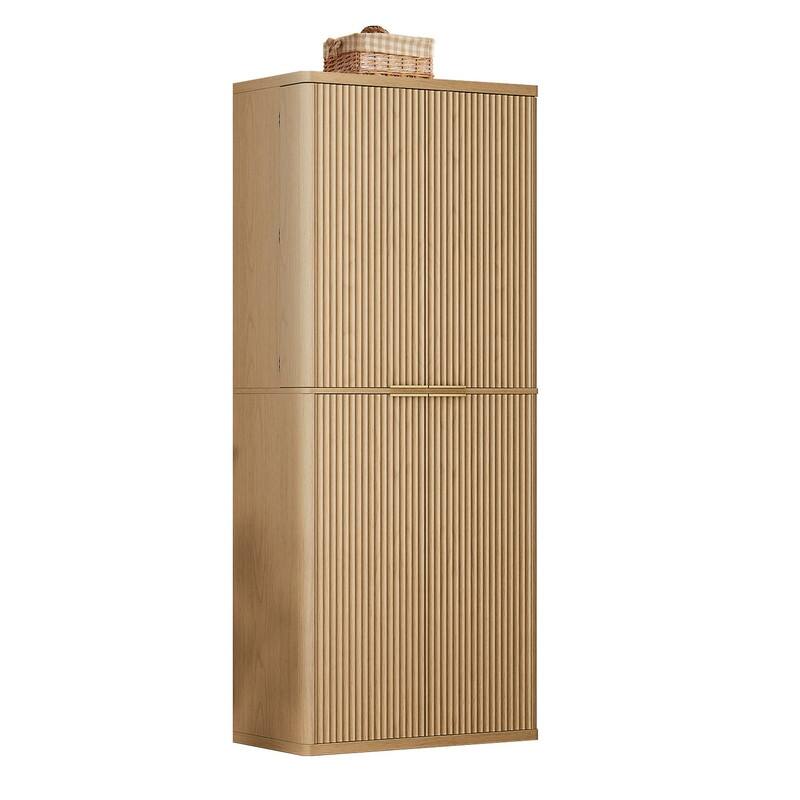 Modern 72"H Fluted Wood Kitchen Pantry Cabinet with 6 Shelves for Versatile Storage Solutions