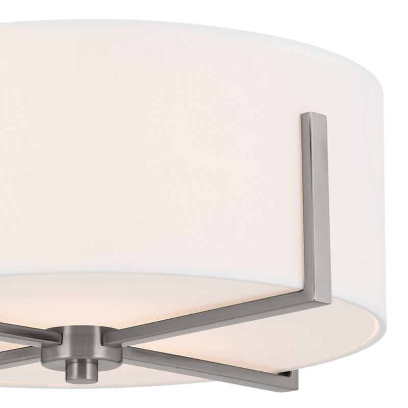 Kichler Lighting Malen 15.5 in. 2-Light Classic Pewter Flush Mount Light with White Fabric Shade