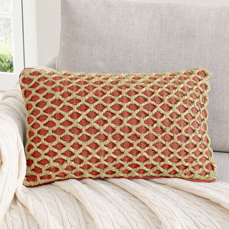 Boho Living Jada Braided Cotton/Jute Throw Pillows - Rust - 12x20