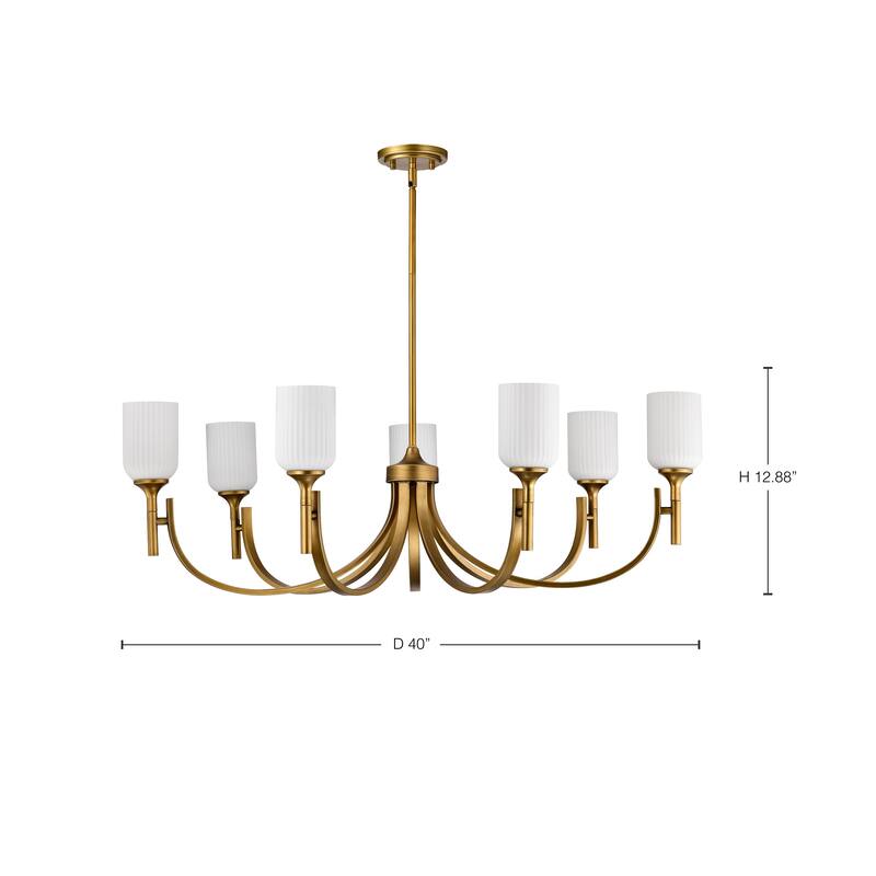 Solara 7 Light Chandelier Natural Brass Finish Frosted Ribbed Glass - Natural Brass