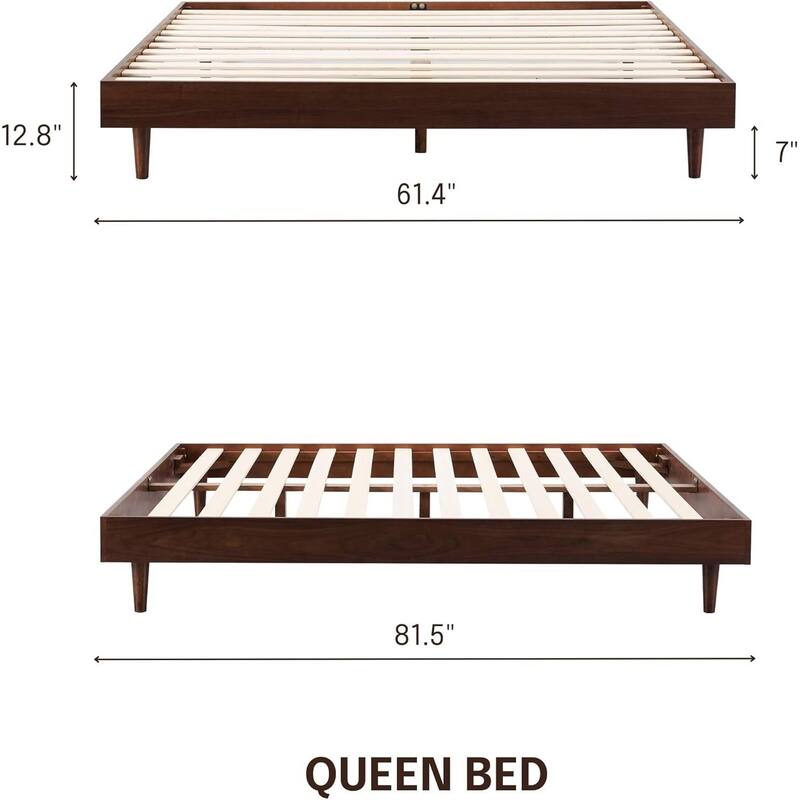 Modern Wooden Platform Bed Frame with Floating Design
