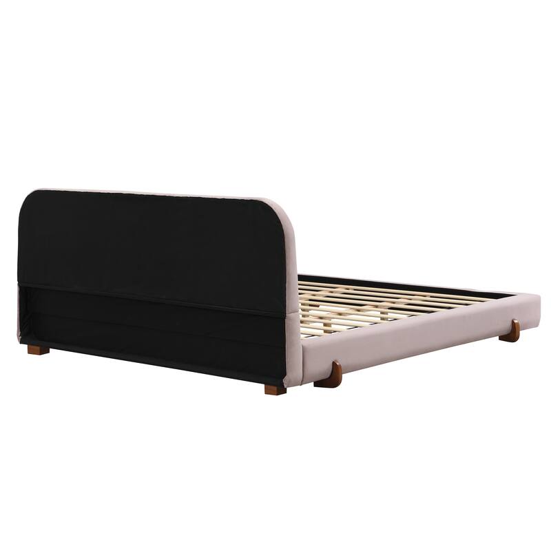 Roomfitters King Upholstered Bed Frame, Velvet with Solid Wood Legs, Modern Design