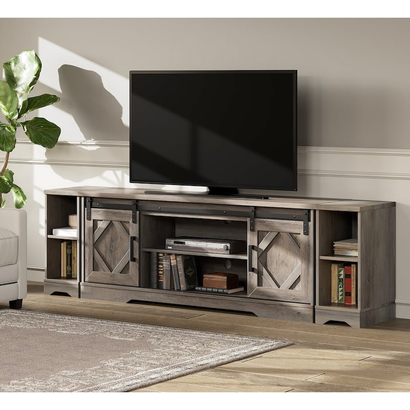 Modern Farmhouse TV Stand for up to 85" TVs Entertainment Center with Open Storage for Living Room - Grey