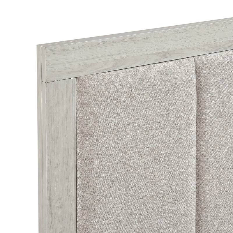 Modern Two-Tone White Oak & Gray Upholstered Queen Platform Bed with Headboard and Footboard