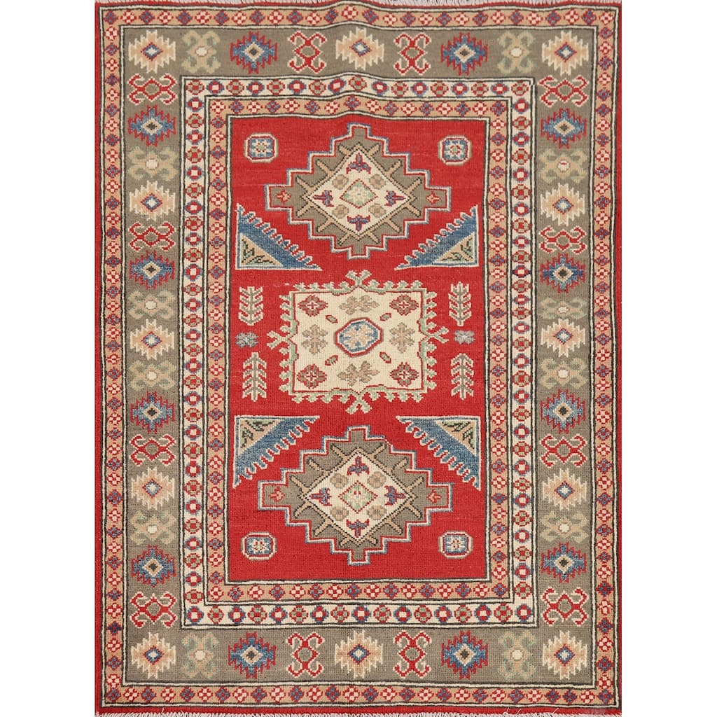 Kazak Foyer Rug Handmade Entryway Wool Carpet - 3'5" x 4'8"