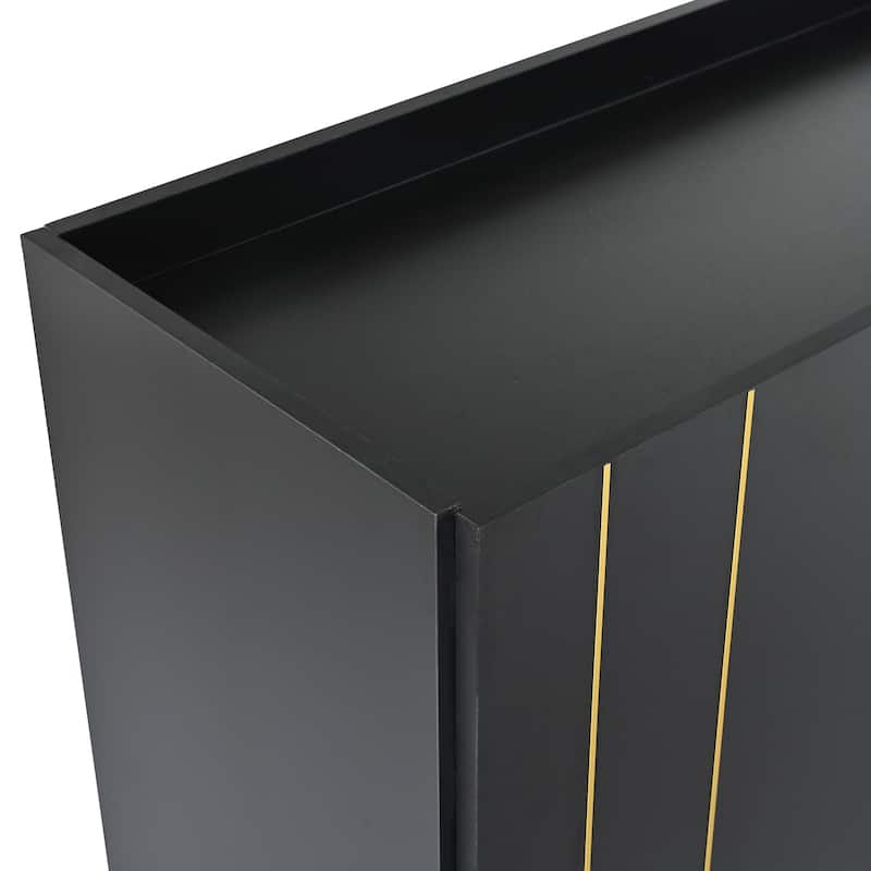 Shoe Cabinet with Gold Lines Doors & 4 Adjustable Shelves, Multi-functional TV Stand, Sideboard Cabinet with 5 Metal Legs