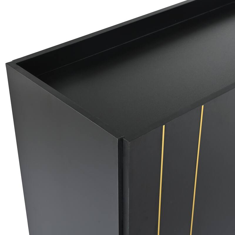 Wood Shoe Cabinet for Entrance, Modern Narrow Cabinet with Gold Metal Legs, Adjustable Shelves, Decorative Hallway Console