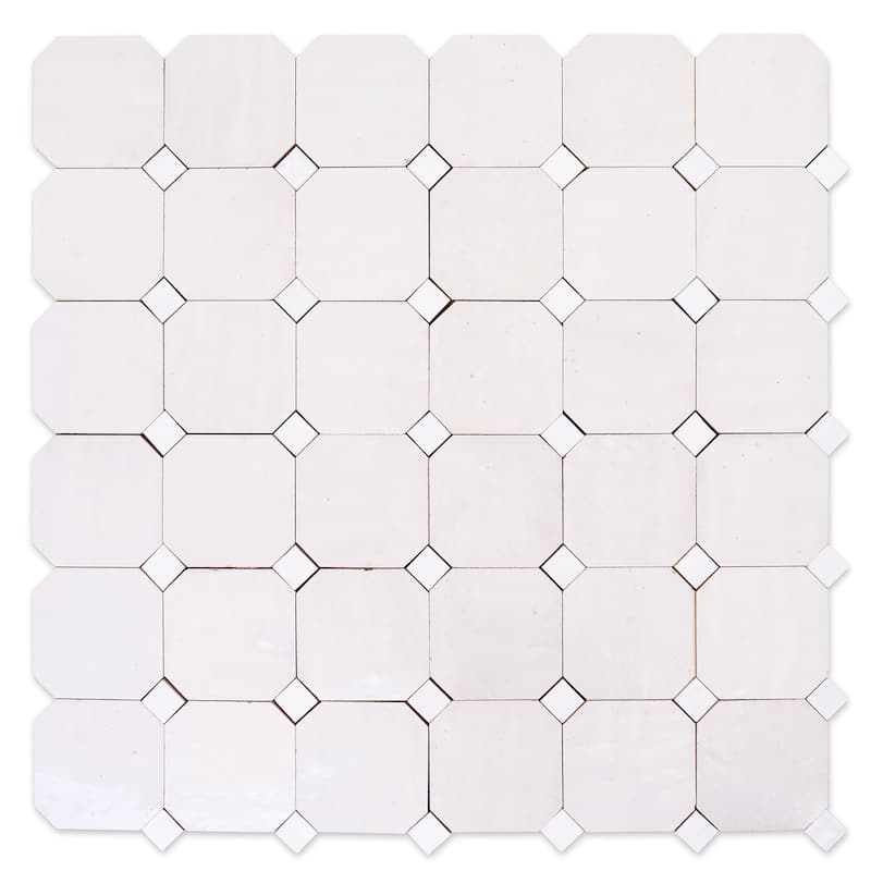 Contemporary Zellige Panels, 12" X 12" X 1/2", Off-White with White accents