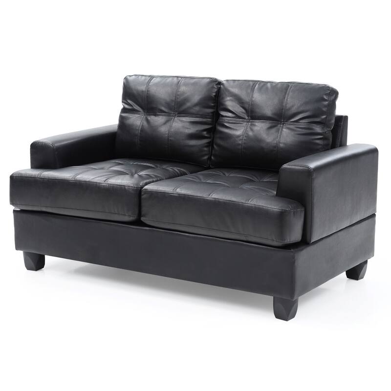 Flared Arm Faux Leather Tufted 6-Panel Straight Sofa - 58" - Black