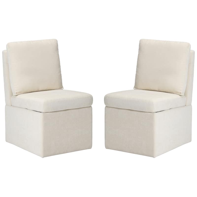 Stansberry Chenille Upholstered Armless Dining Chair with Under Seat Storage and Caster Wheels (Set of 2) - Cream