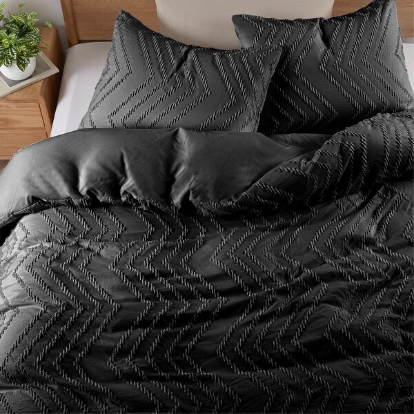 Tufted Clipped Jacquard Geometric Oversized Duvet Cover