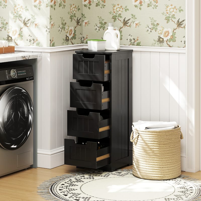 Freestanding Storage Cabinet with 4 Drawers Bathroom Floor Organizer Black - 12"x12"x32" (L x W x H)
