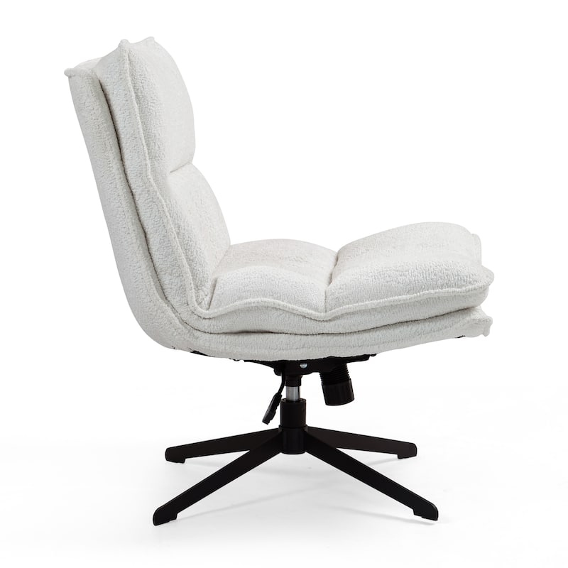 Benecia White Boucle Upholstered Fabric Accent Chair with Black Metal Height Adjustable Swivel Legs