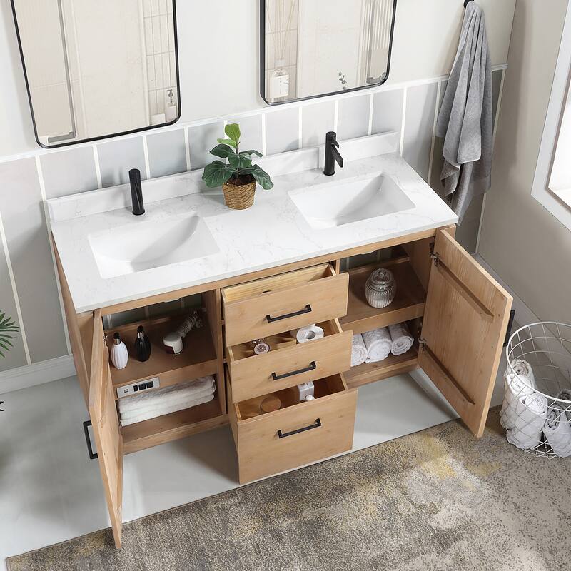 San Double Bath Vanity with Composite Stone Top and Mirror