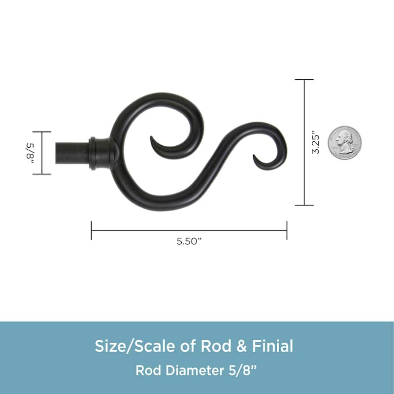 Kenney® Scroll Hook 5/8" Standard Decorative Window Curtain Rod, 28-48", Black