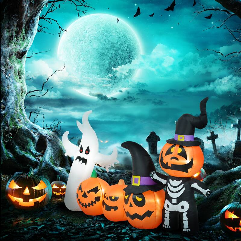 7.5ft Halloween Inflatables Pumpkin Ghost Family, Blow Up Halloween Decorations Outdoor LED Yard Display, Waterproof