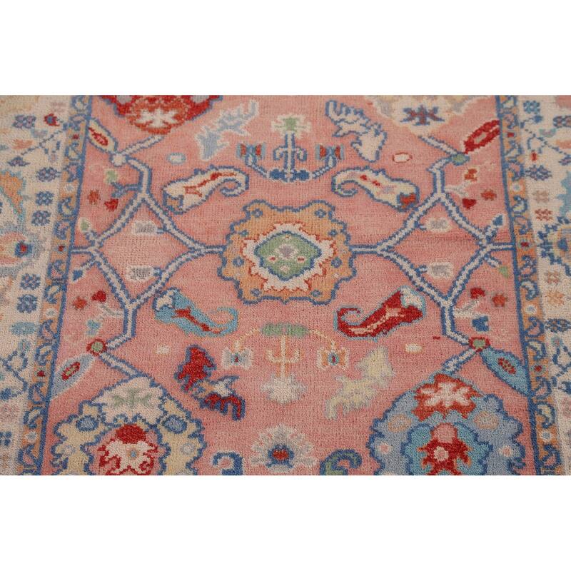 Floral Oushak Oriental Area Rug Hand-Knotted Wool Carpet - 4'0"x 5'9"