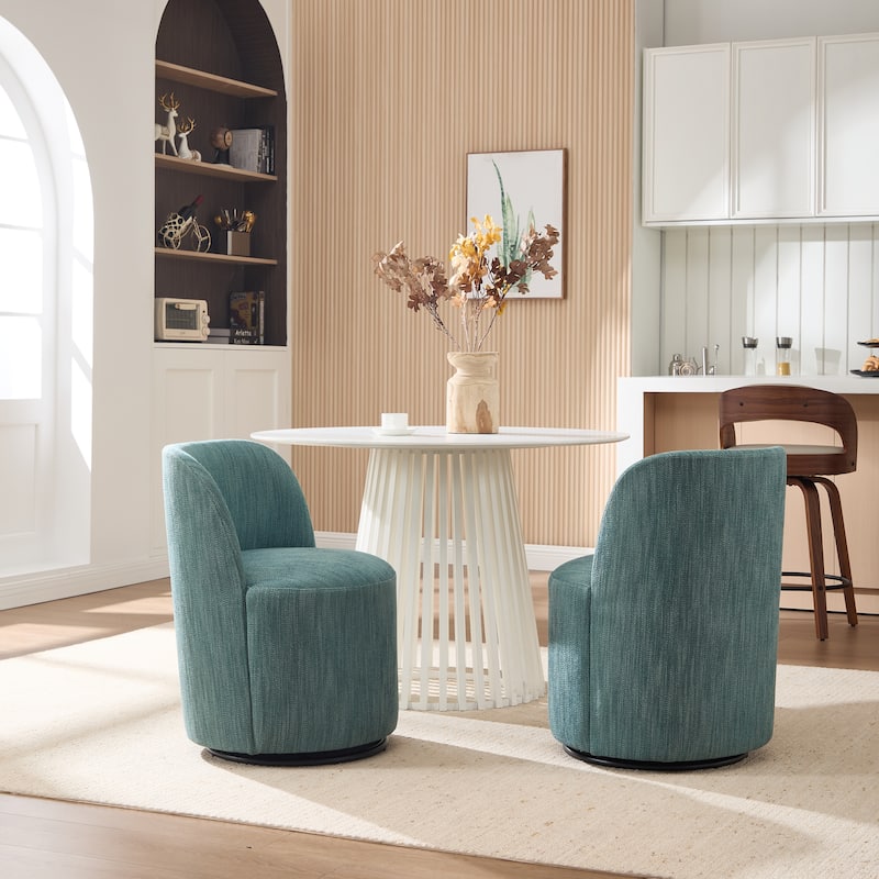 Set Of 1 Upholstered Barrel Chair, Mid Century Modern Round Linen Dining Chair, 360 Degree Swivel Side Chair for Dining Room