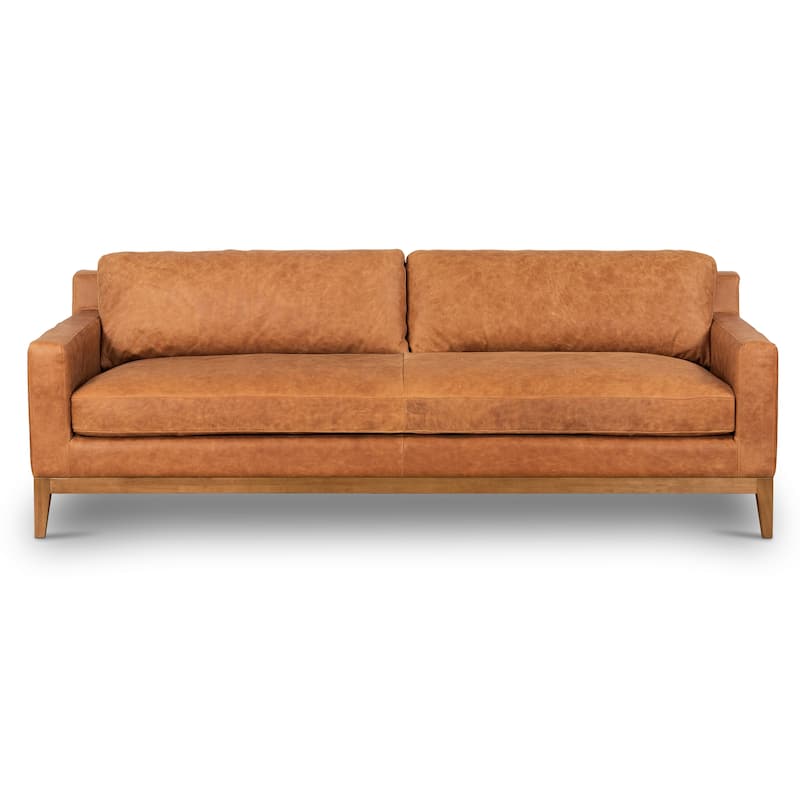 Poly & Bark Zyon 90" Sofa in Cognac Tan - Full Grain Genuine Italian Leather - Cognac Tan