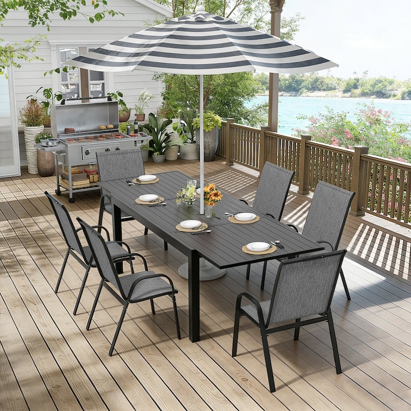 7/9/11-Piece Outdoor Dining Set with Aluminum Rectangular Extendable Patio Table and 6/8/10 Textilene Patio Chairs