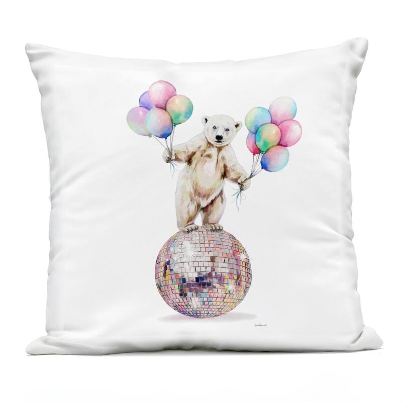 Stupell Polar Bear & Balloons Printed Outdoor Throw Pillow Design by Amanda Greenwood - Accent - Polyester - Pink - Single