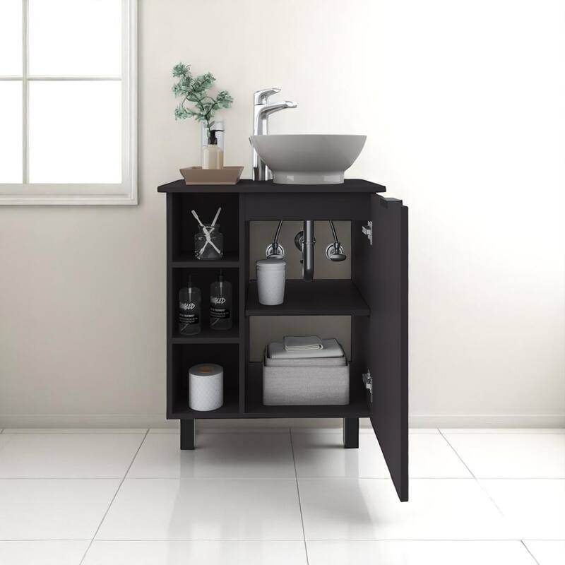 24" Bathroom Vanity with Integrated Sink - Modern Freestanding Cabinet with Open Shelves and Storage, No Faucet Included