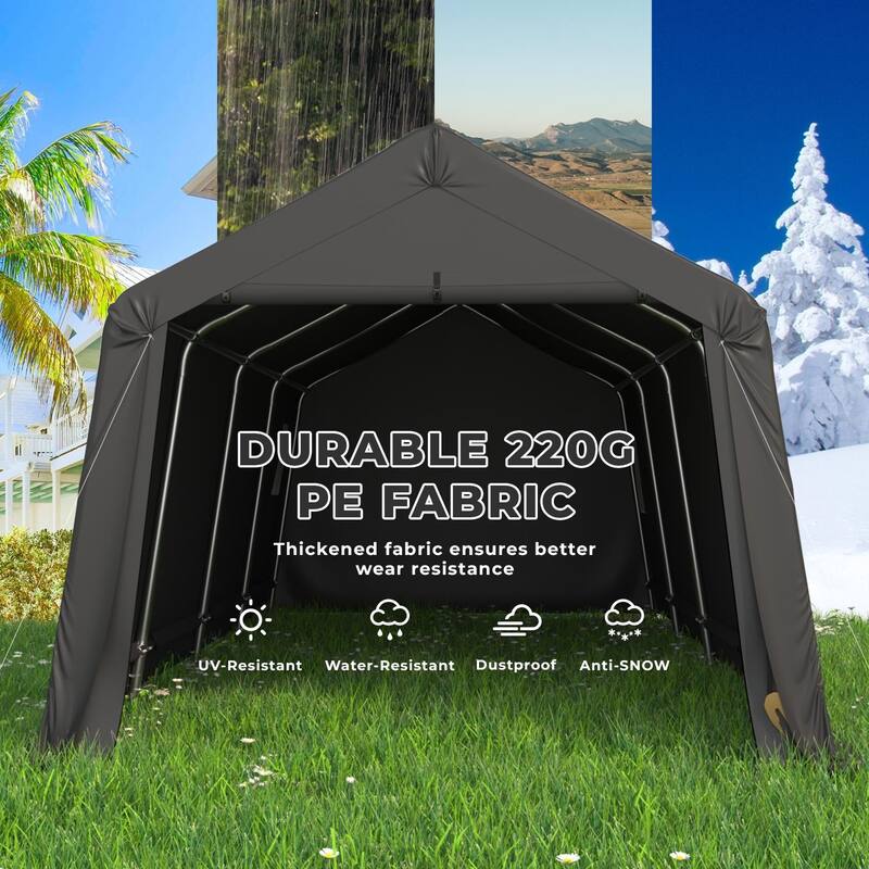 EROMMY Portable Outdoor Storage Shelter, Heavy Duty Carport w/Roll-up Doors & Ventilated Windows, Portable Garage Tent Shelter