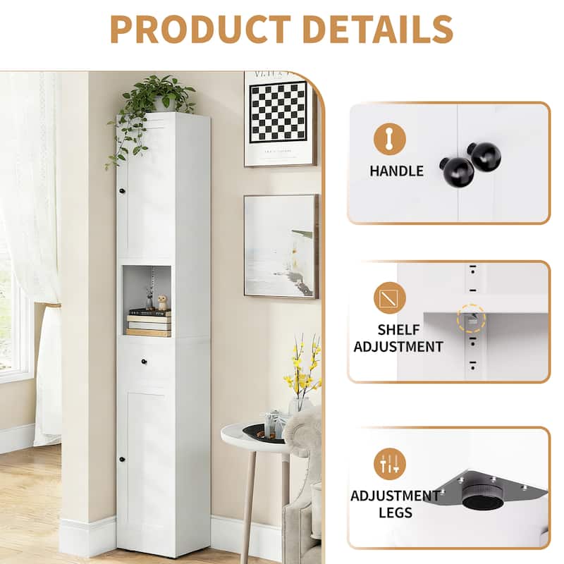 71 Inch Tall Bathroom Storage Cabinet, 5-Tier Narrow Metal Cabinet with 2 Doors & Adjustable Shelves, Freestanding Cabinet