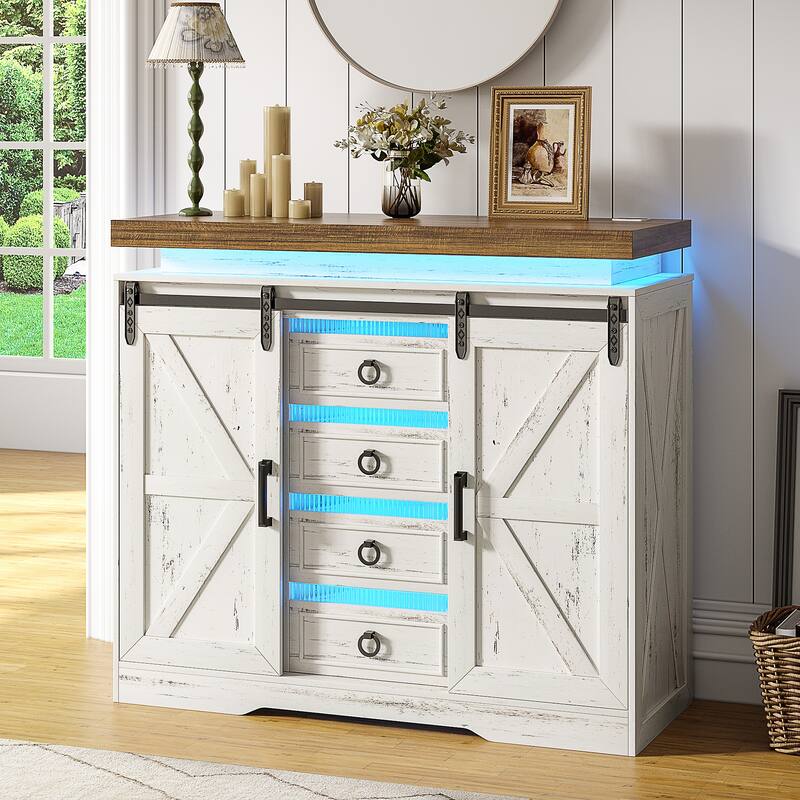 Sideboard With Hidden Gun Lock And Led Lights - White