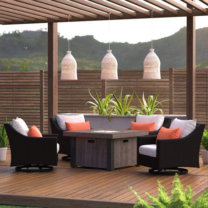 Deco 5 Piece Sunbrella Outdoor Patio Motion Fire Chat Set