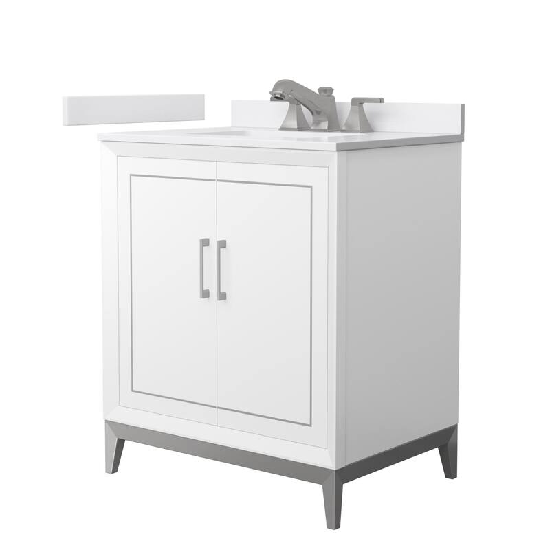 Wyndham Collection WCH5151-30S-VCA-US3MXX Marlena 30" Free Standing - White / White Cultured Marble Top / Brushed Nickel