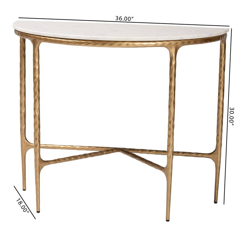 Akanji Marble Console Table - Modern Rustic Accent Table with Hand-Forged Metal Frame and Half-Moon Tabletop