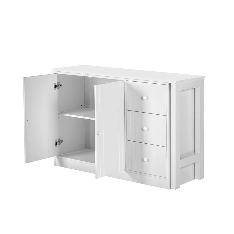 Anmytek Multifunctional 90 Inch Sideboard with Hideaway Extendable Table Wooden Cabinet with Doors and Drawers for Small Spaces