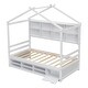 preview thumbnail 31 of 33, Wooden House-shaped Twin House Bed with Bedside Built-in Storage Shelves,Under Bed Storage for Home