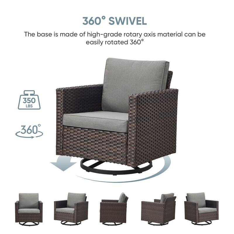 2 Swivel Chair 2 Club Chair with Fire Table Brwon-Grey - Brown