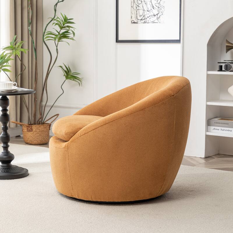 Round Armchair Office Chair Accent Chair with Plush Seat Cushion, Swivel Barrel Chair Single Lounge Sofa