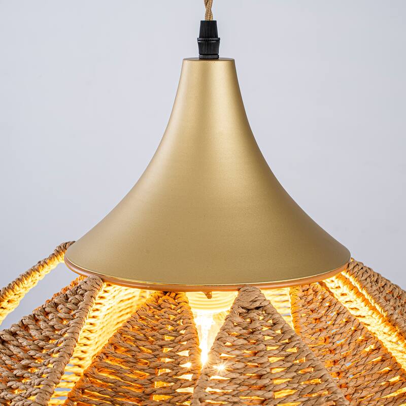 Kamala 1-Light Rattan Hemp Floral Pendant, Modern Coastal Boho - Handwoven