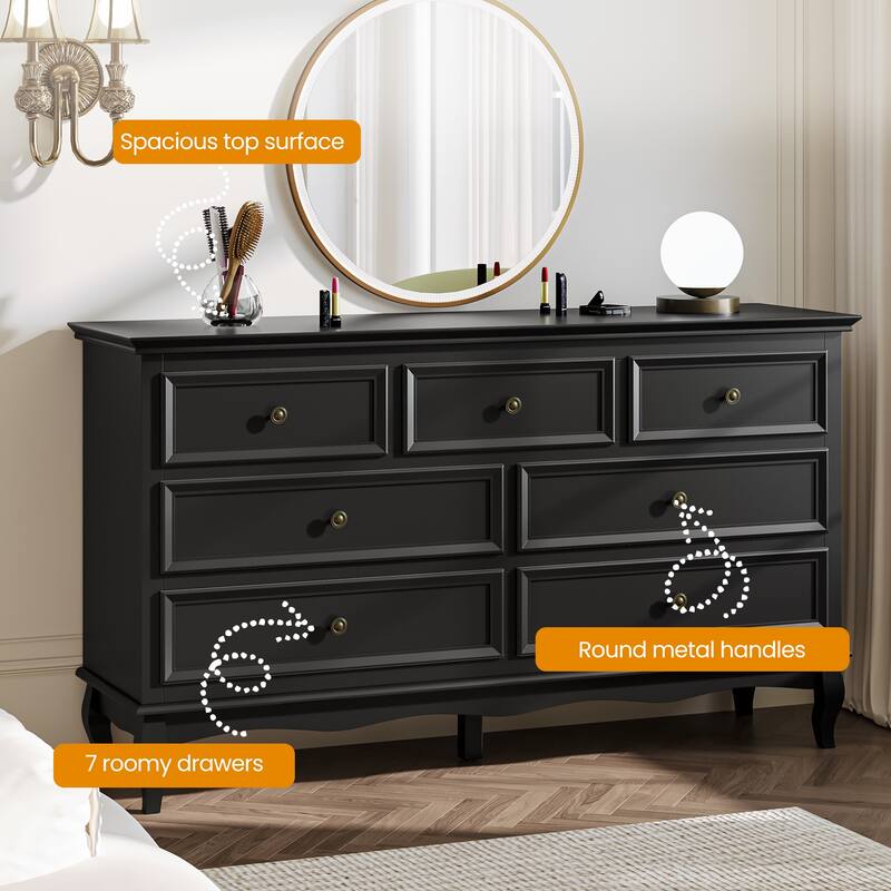 7 - Drawer Dresser with Solid Wood Legs and Painted Finish