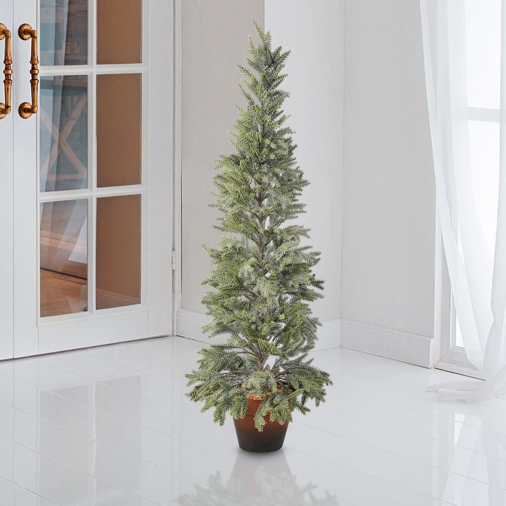 36" Potted Frosted Mini Spruce Tree