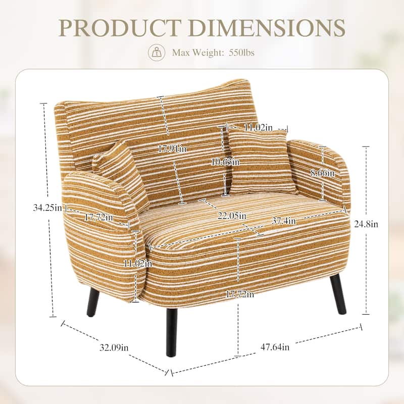 Modern 2-Seater Sofa Deep-Seated Sofa with Armrest Pillows & Side Storage Pockets, for Bedroom, Apartment