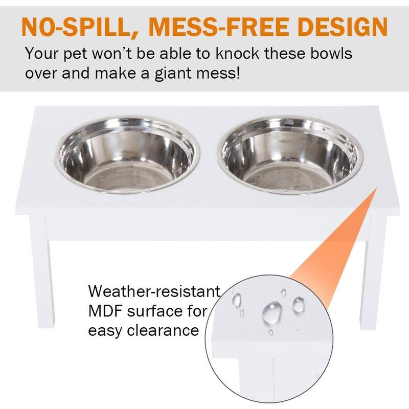 PawHut 23" Elevated Durable Wooden Heavy Duty Dog Pet Bowl Feeding Station - White