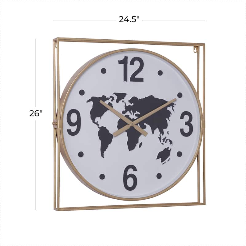 Metal World Map Wall Clock - Gold - Roche River Decor
