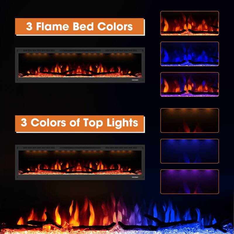 72" 1500W Inserted Wall Mounted Modern Linear Smart Electric Fireplace Heater with APP Control and Remote