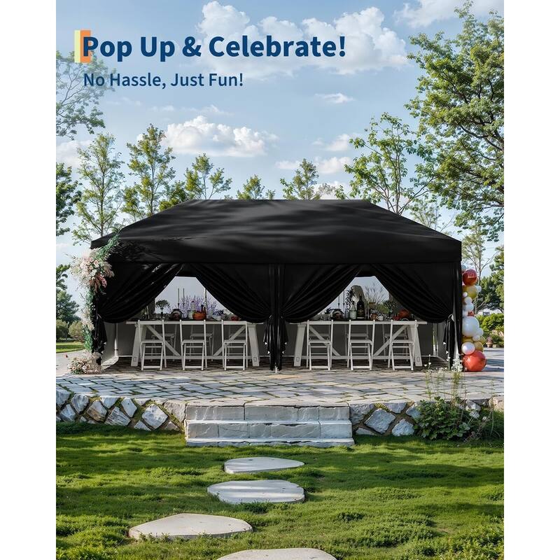 10'x20' Instant Pop-Up Canopy Tent, 6 Removable Sidewalls - 10*20Ft