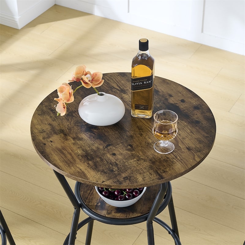 3 Pieces Metal Bar Table and Upholstered Stool Set with Shelf