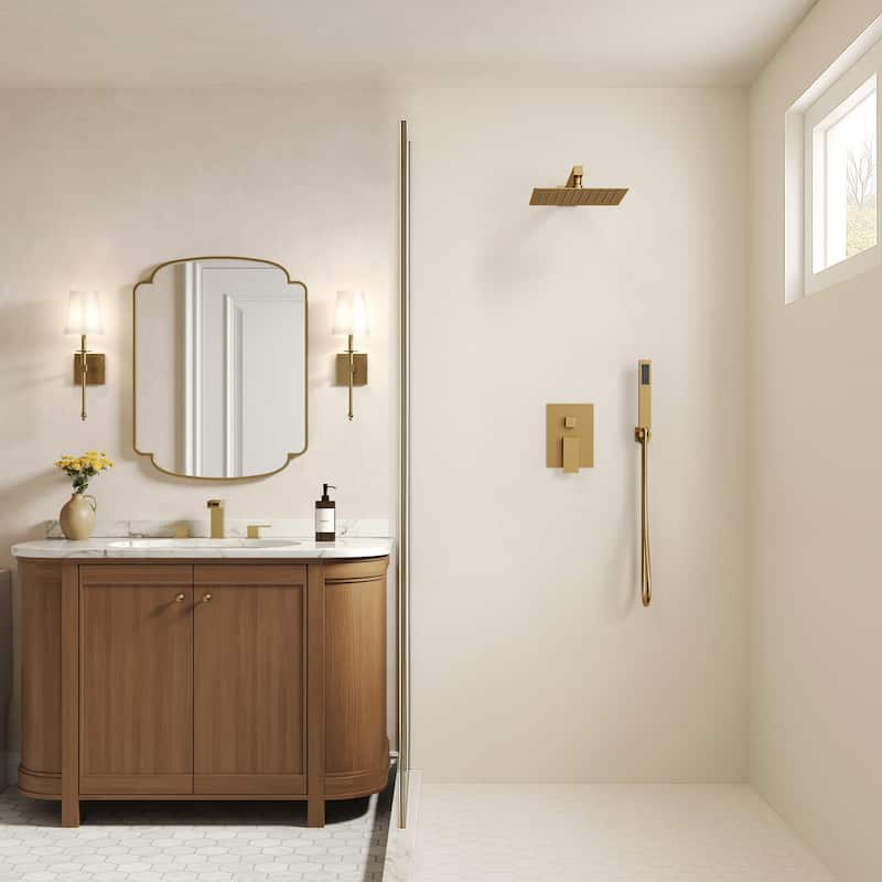 GRANDJOY Shower System 10" High Pressure Rainfall Shower Head with Handheld Spray Combo