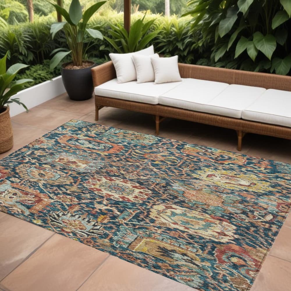 HomeRoots Damask Traditional Rectangle Outdoor Rug