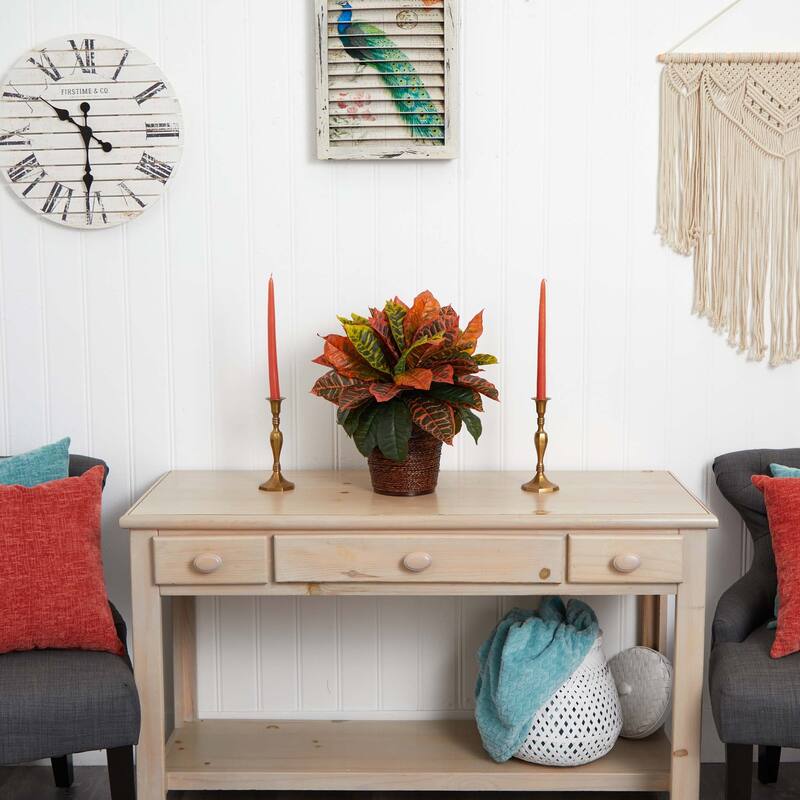 17" Garden Croton Artificial Plant in Basket Planter