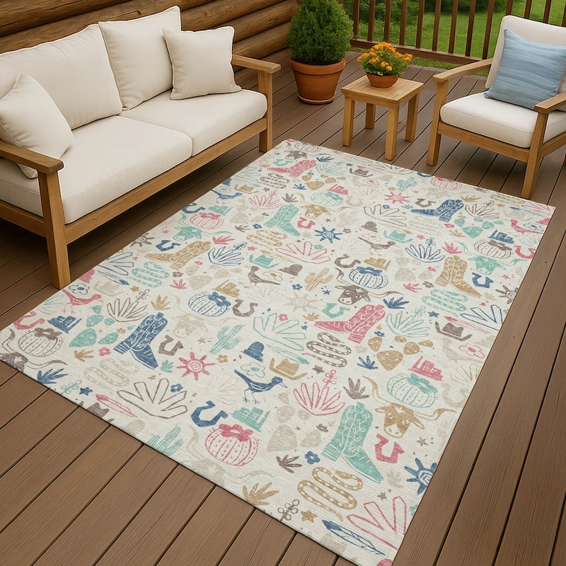 Machine Washable Indoor/ Outdoor Modern Ranch Chantille Rug