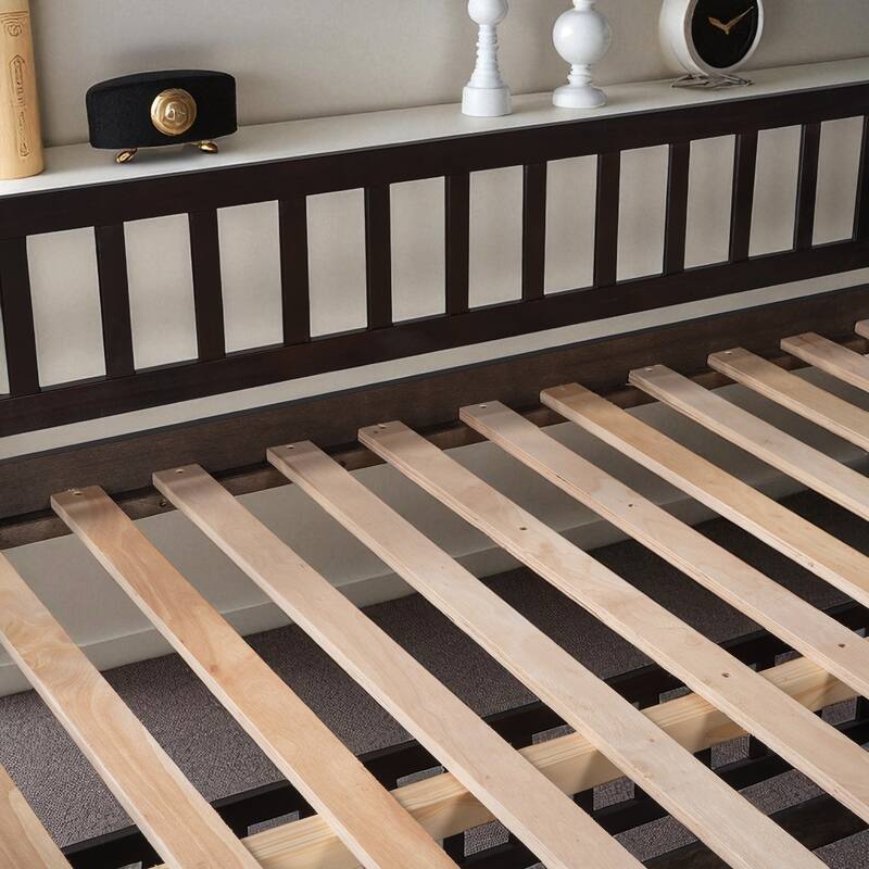 Twin Over Twin / Full Over Full Bunk Bed with Slide and Fence, Low Wood Frame with Ladder for Kids and Teens